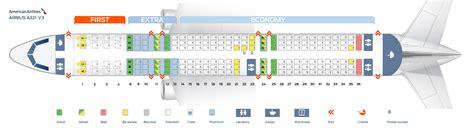Seat map of American Airlines Airbus A321 aircraft.